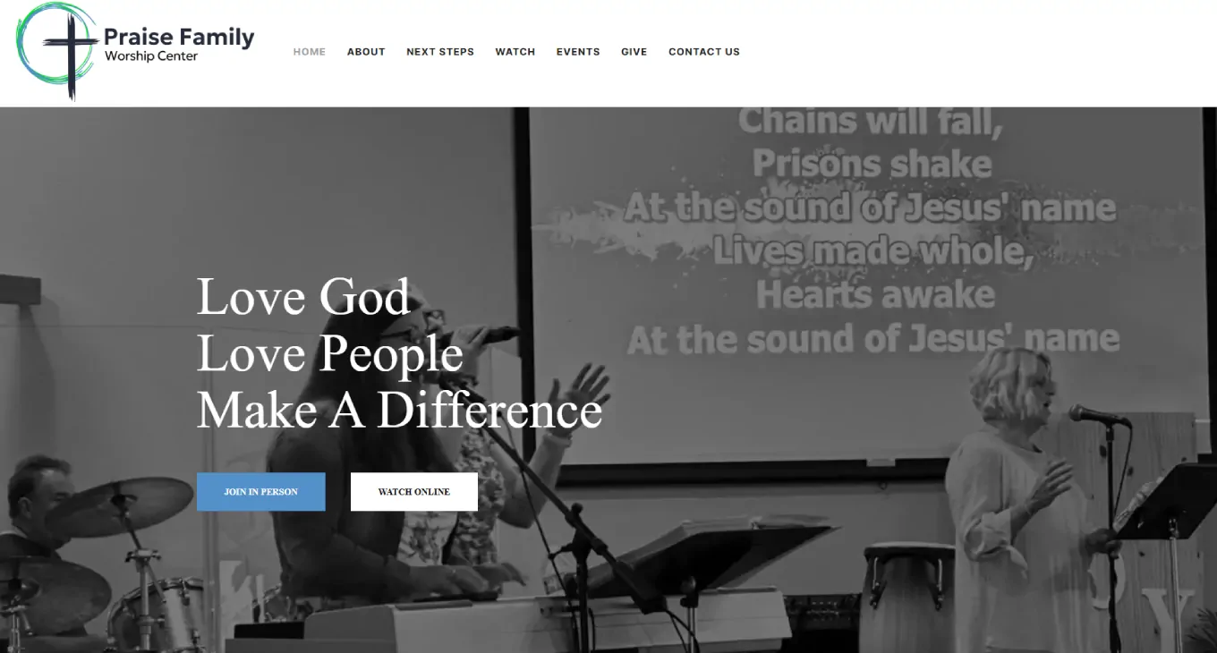 Praise Family Worship Center - best Church website designs